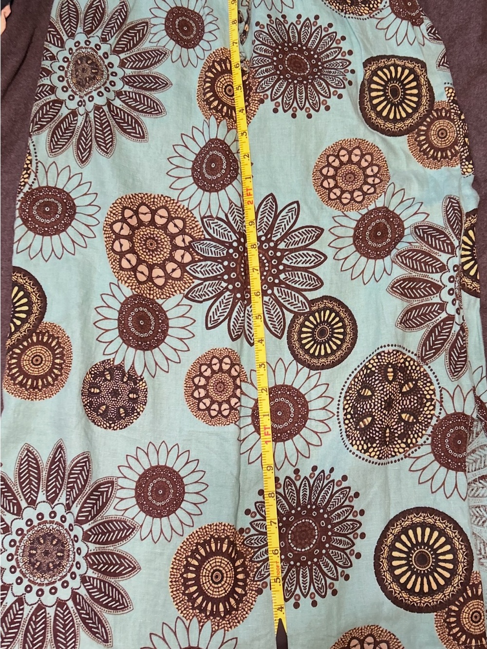 Turquoise Floral Sunburst Maxi Linen Skirt - Picture 4 of 4